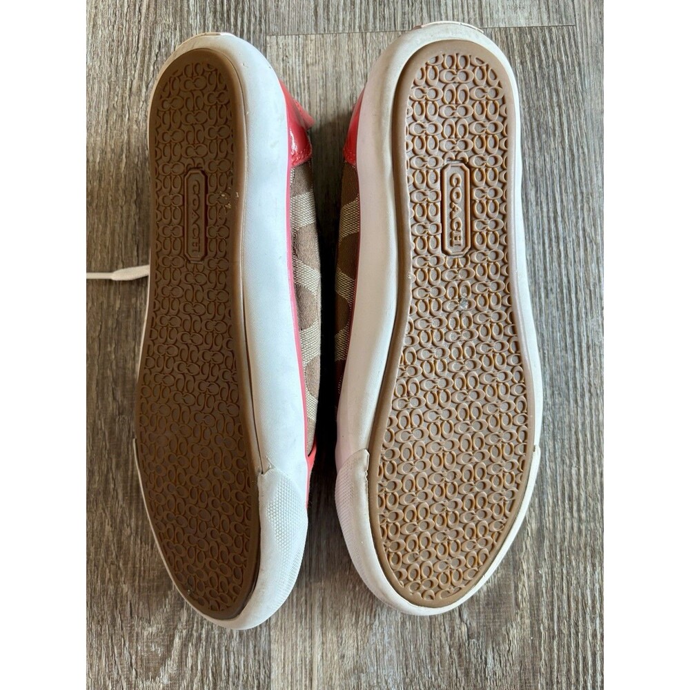 Coach Barrett Monogram Khaki Brown Pink Canvas Low Top Sneaker Tennis Shoe 7.5B - Picture 6 of 10